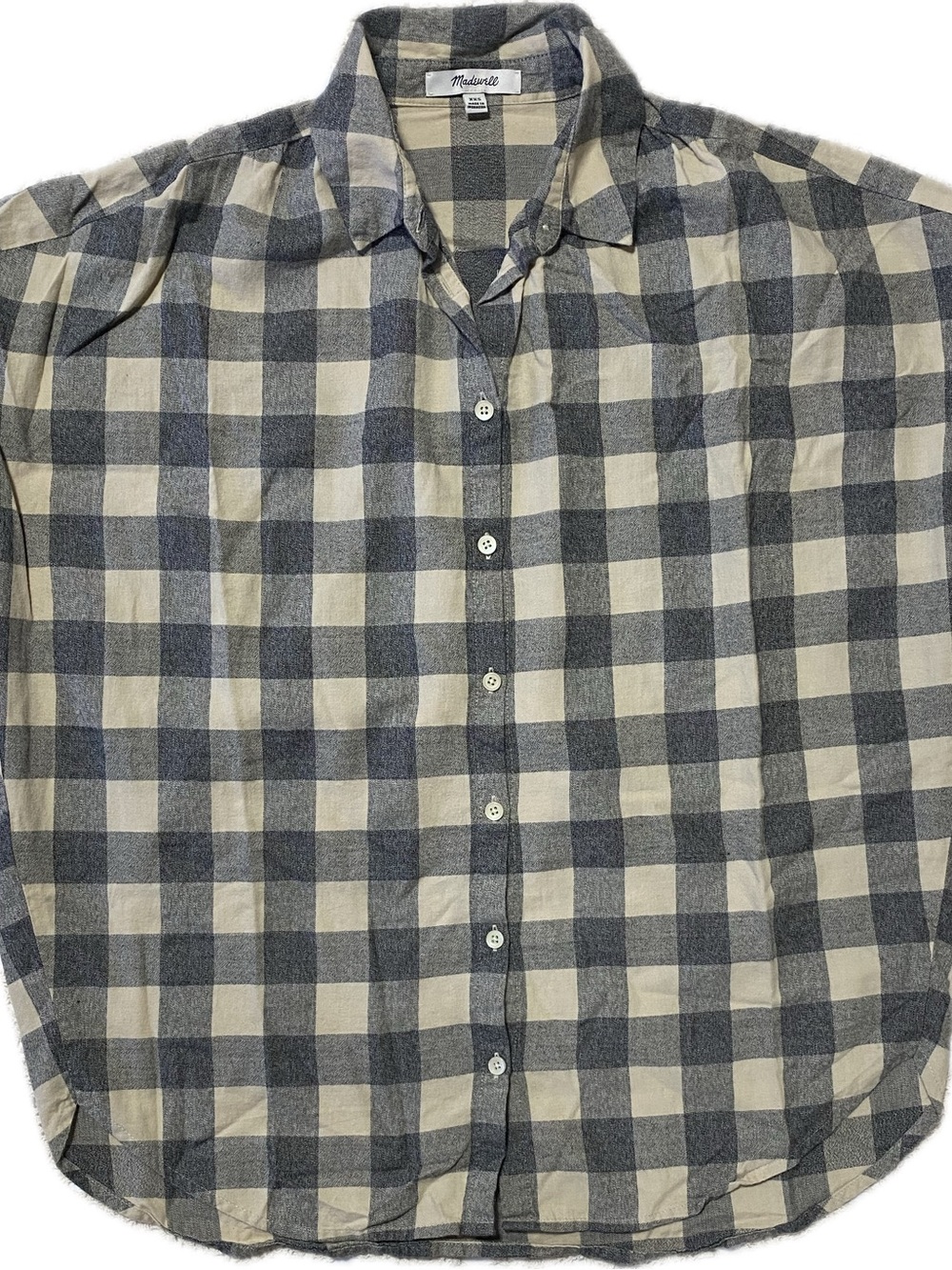 Madewell Cream and Gray Plaid Button-Down Shirt